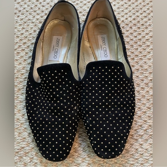 Jimmy Choo Black and gold Studded Loafers - Picture 2 of 6
